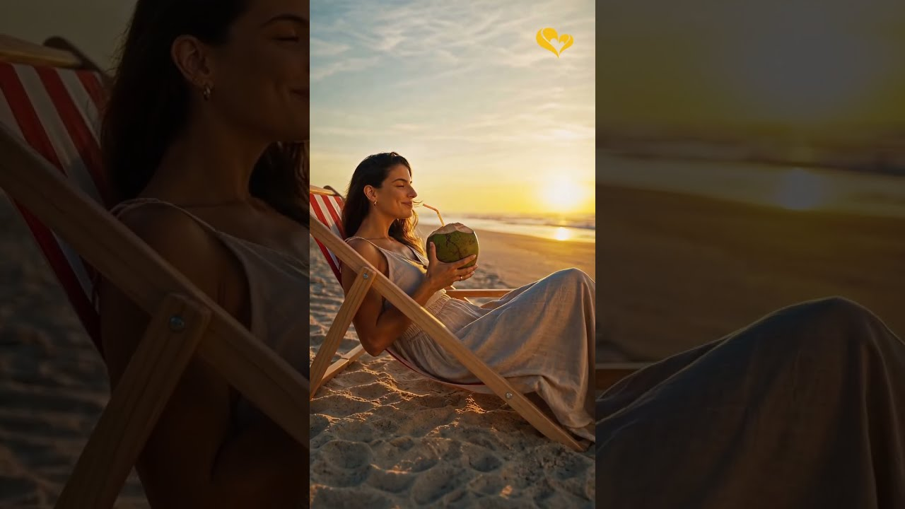 Mulher relaxando em uma cadeira de praia ao pôr do sol